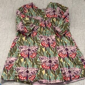 Pink Chicken Butterfly and Leaf Print Dress